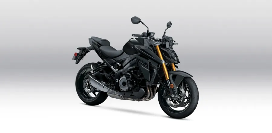2027 Suzuki GSX-S1000 naked streetfighter in black on a grey studio backdrop