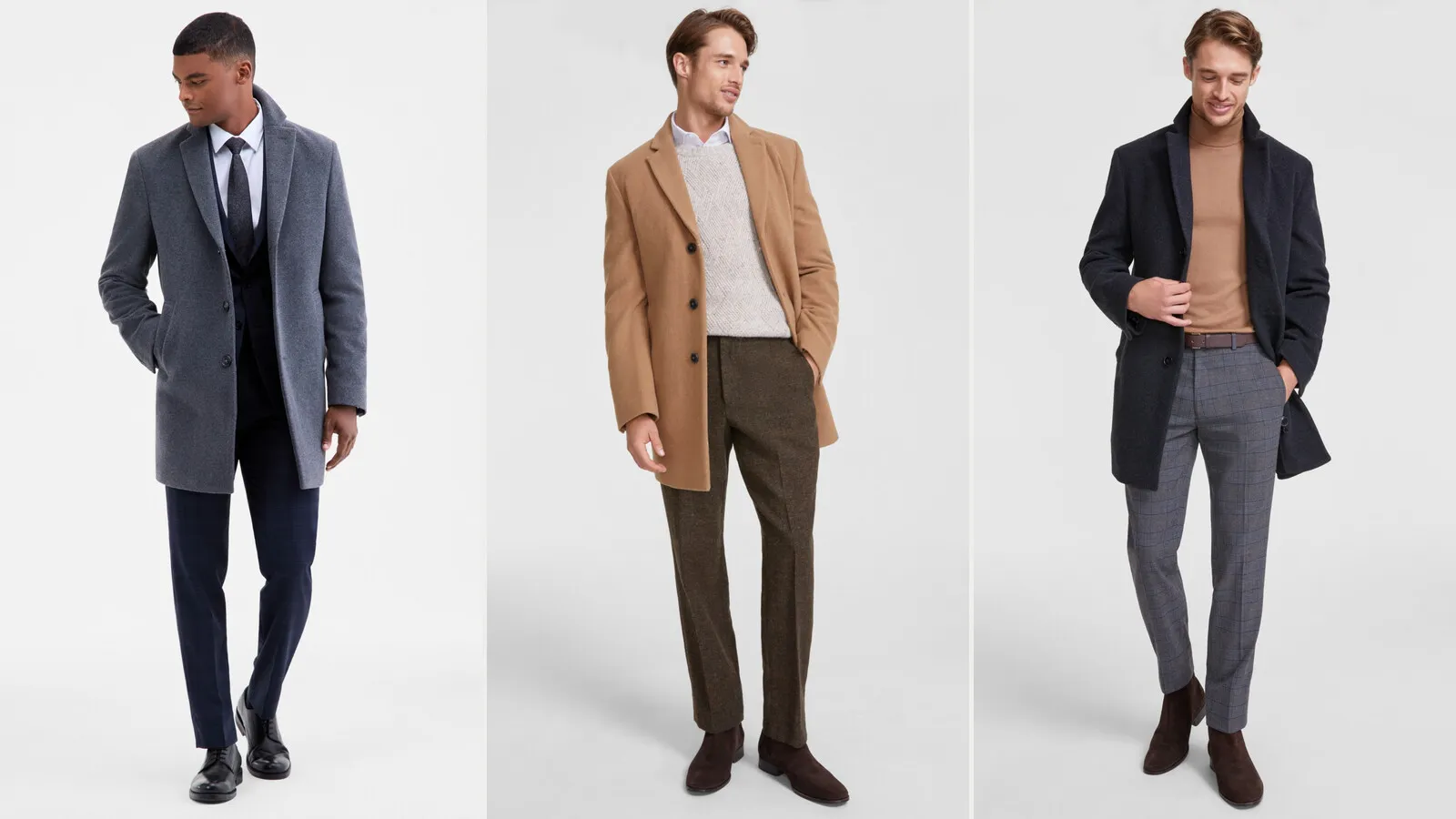 Calvin Klein Prosper wool-blend slim fit overcoat in gray, worn over a suit